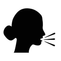 Speak icon, talk or talking person sign, speech icon for interview, interact and talks controls, woman with open mouth vector