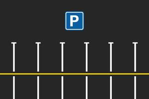 Parking area with empty spaces for cars. Asphalt surface with parking sign, top view. vector