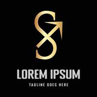 Golden Initial Letter S with Arrowhead for Sagittarius Sign Symbol Logo Design vector
