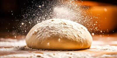 A ball of dough is being sprinkled with flour photo