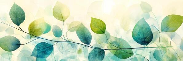 Dreamy Nature Background With Blue, Green Translucent Leaves, Ideal For Wellness, Spa photo