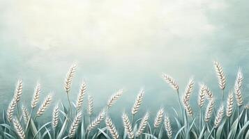 White Wheat Stalks Artistic Flourish, Minimalist Design on Muted Green Backdrop with Copy Space. photo