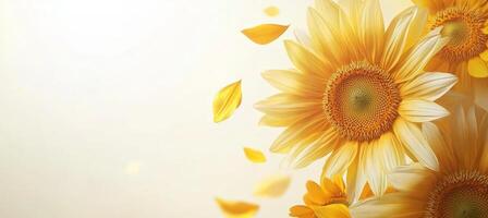 Radiant Yellow Sunflowers, Floral Border on Bright Background , Free Space, Text, Place, Bright photo