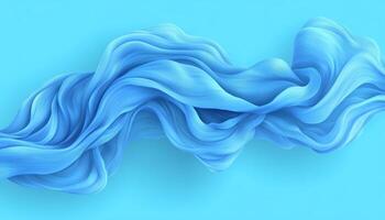 Flowing Abstract Blue Wave, Satin Silk Fabric, 3D Rendered Design Element, Dynamic Curvy Shape, photo