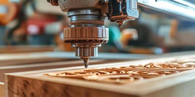 CNC Router Carving Intricate Patterns in Wood Precision Manufacturing Technology in Action photo