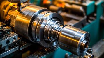Precision CNC Machining Intricate Metal Part Being Worked on, Highlighting Manufacturing Expertise. photo