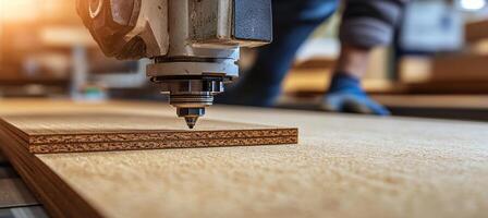 Close-up CNC Router Cutting Plywood, Skilled Woodwork and Precision Machining in Action photo