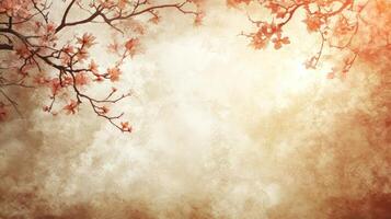 Watercolor Background With Creamy White, Peach, Flowers Branches With Soft Light, Vintage Texture photo