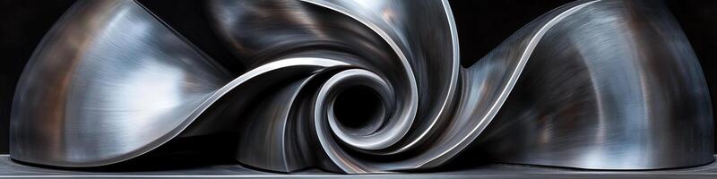 Abstract Metallic Swirls CNC Milled Steel Sculpture With Dynamic Geometric Shapes and Reflections photo