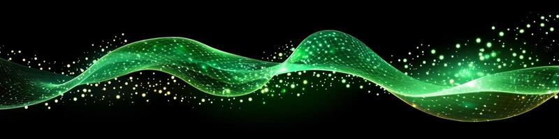Jade And Lime Wave Of Light With Scattering Glitter, Graphics On A Black Background photo