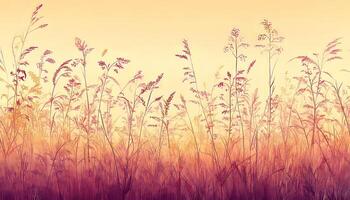 Gentle Watercolor Meadow, Floral Background, Soft Violet and Cream Tones, Dreamy Nature Scene. photo