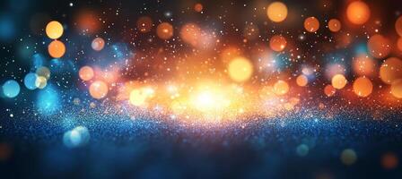 Blue and Orange Festive Glitter Background with Bokeh Lights for Celebrations and Design photo