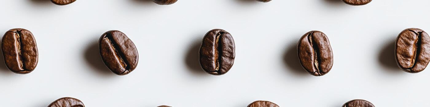 Roasted Coffee Beans on White Background, Minimalistic Food Pattern, Top View Photography photo