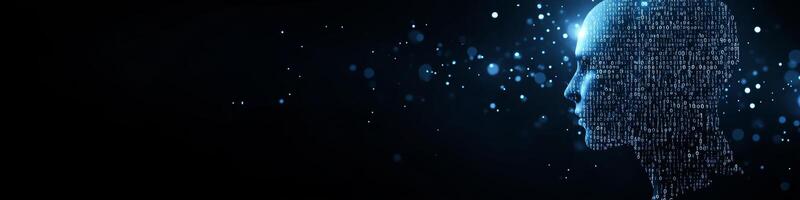 Glowing Blue Head Profile Made of Circuit Paths and Binary Numbers on a Dark Sapphire Background photo