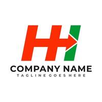 The h logo design with green and red colors vector