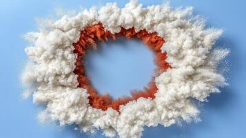 Abstract Burnt Orange and White Powder Cloud Frame on Blue photo