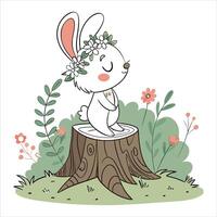 Cute bunny standing on tree vector