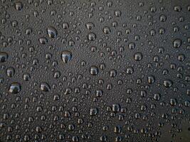 A close up of a black surface with many small drops of water photo