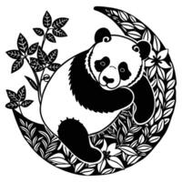 Panda Resting on a Crescent Moon with Floral vector