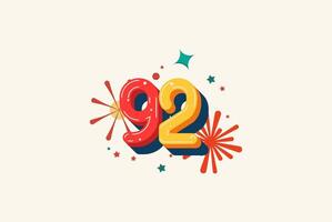 Logo Number Colorful 92th, 92th Happy Birthday or Anniversary with fireworks concept. Happiness and funny design concept. vector