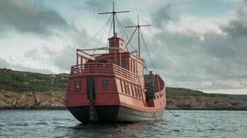 A red boat floating in the water photo