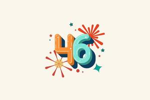 Logo Number Colorful 46th, 46th Happy Birthday or Anniversary with fireworks concept. Happiness and funny design concept. vector