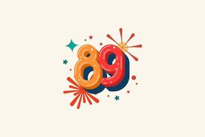 Logo Number Colorful 89th, 89th Happy Birthday or Anniversary with fireworks concept. Happiness and funny design concept. vector