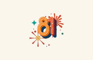 Logo Number Colorful 81th, 81th Happy Birthday or Anniversary with fireworks concept. Happiness and funny design concept. vector