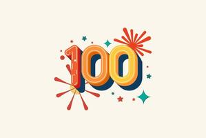 Logo Number Colorful 100th, 100th Happy Birthday or Anniversary with fireworks concept. Happiness and funny design concept. vector