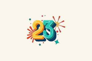 Logo Number Colorful 23th, 23th Happy Birthday or Anniversary with fireworks concept. Happiness and funny design concept. vector