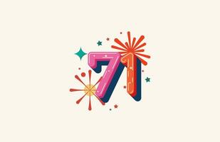 Logo Number Colorful 71th, 71th Happy Birthday or Anniversary with fireworks concept. Happiness and funny design concept. vector