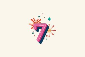 Logo Number Colorful 7th, 7th Happy Birthday or Anniversary with fireworks concept. Happiness and funny design concept. vector