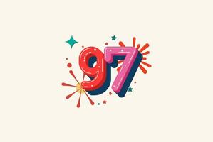 Logo Number Colorful 97th, 97th Happy Birthday or Anniversary with fireworks concept. Happiness and funny design concept. vector