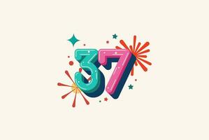 Logo Number Colorful 37th, 37th Happy Birthday or Anniversary with fireworks concept. Happiness and funny design concept. vector