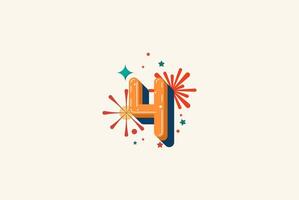 Logo Number Colorful 4th, 4th Happy Birthday or Anniversary with fireworks concept. Happiness and funny design concept. vector