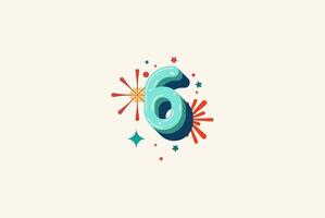 Logo Number Colorful 6th, 6th Happy Birthday or Anniversary with fireworks concept. Happiness and funny design concept. vector