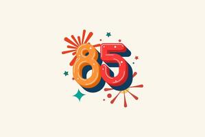 Logo Number Colorful 85th, 85th Happy Birthday or Anniversary with fireworks concept. Happiness and funny design concept. vector