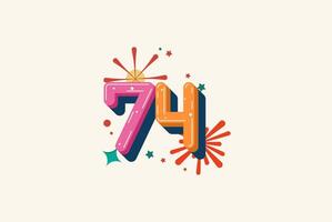 Logo Number Colorful 74th, 74th Happy Birthday or Anniversary with fireworks concept. Happiness and funny design concept. vector