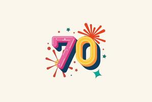 Logo Number Colorful 70th, 70th Happy Birthday or Anniversary with fireworks concept. Happiness and funny design concept. vector
