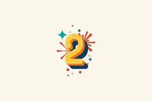 Logo Number Colorful 2nd, 2nd Happy Birthday or Anniversary with fireworks concept. Happiness and funny design concept. vector