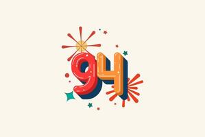 Logo Number Colorful 94th, 94th Happy Birthday or Anniversary with fireworks concept. Happiness and funny design concept. vector
