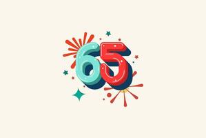 Logo Number Colorful 65th, 65th Happy Birthday or Anniversary with fireworks concept. Happiness and funny design concept. vector