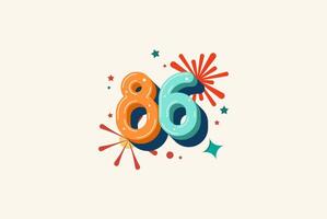 Logo Number Colorful 86th, 86th Happy Birthday or Anniversary with fireworks concept. Happiness and funny design concept. vector