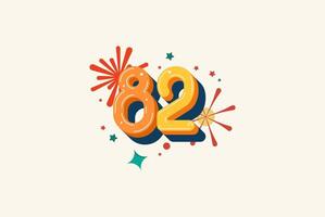 Logo Number Colorful 82th, 82th Happy Birthday or Anniversary with fireworks concept. Happiness and funny design concept. vector