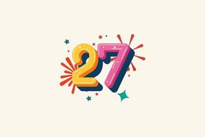Logo Number Colorful 27th, 27th Happy Birthday or Anniversary with fireworks concept. Happiness and funny design concept. vector