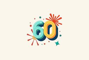 Logo Number Colorful 60th, 60th Happy Birthday or Anniversary with fireworks concept. Happiness and funny design concept. vector