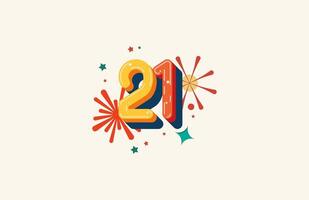 Logo Number Colorful 21th, 21th Happy Birthday or Anniversary with fireworks concept. Happiness and funny design concept. vector