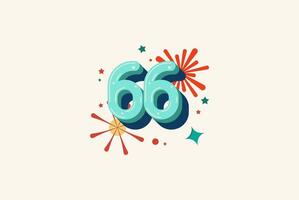Logo Number Colorful 66th, 66th Happy Birthday or Anniversary with fireworks concept. Happiness and funny design concept. vector