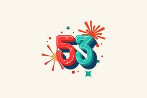 Logo Number Colorful 53th, 53th Happy Birthday or Anniversary with fireworks concept. Happiness and funny design concept. vector