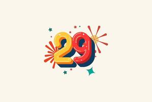 Logo Number Colorful 29th, 29th Happy Birthday or Anniversary with fireworks concept. Happiness and funny design concept. vector
